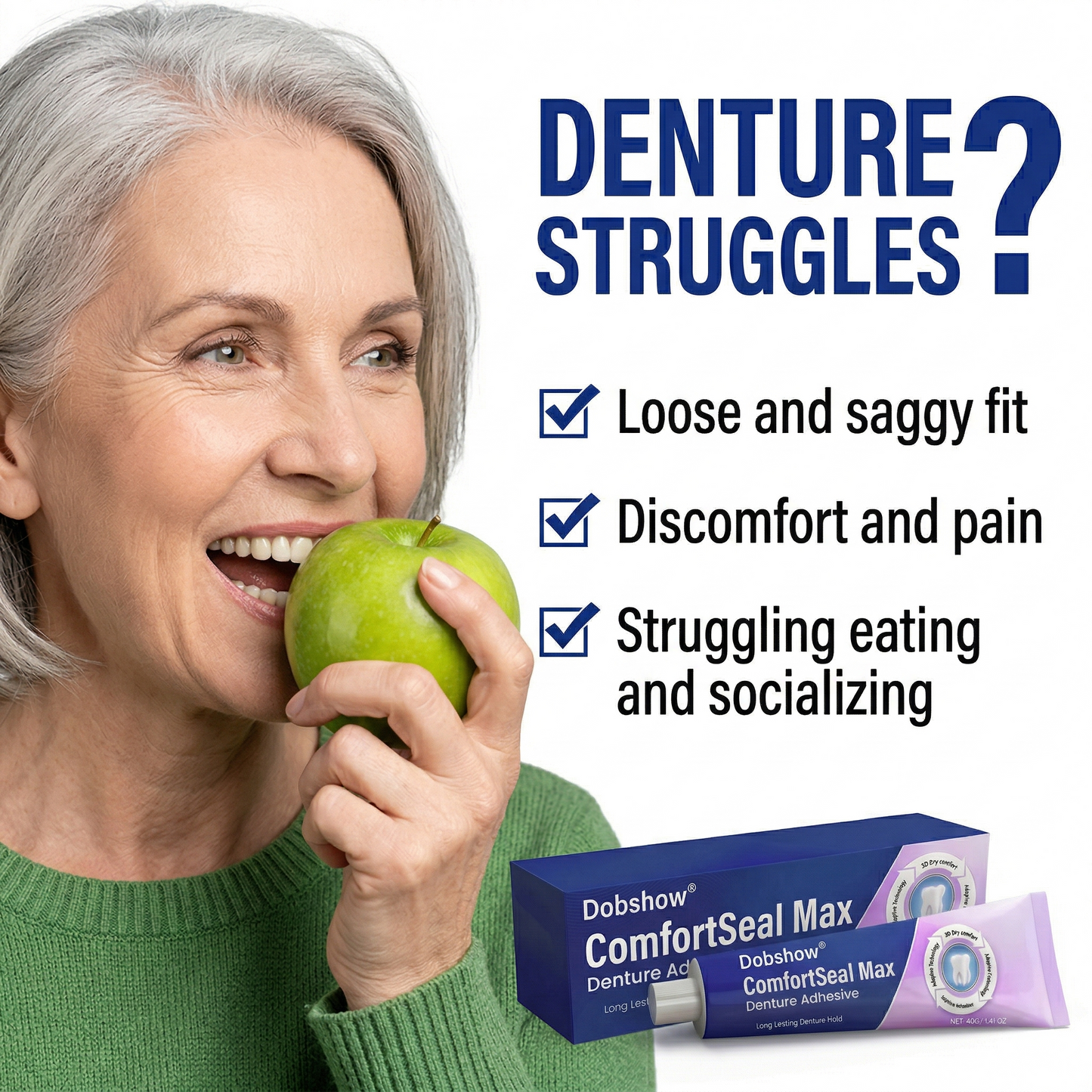 🎉Special limited-time discount-Dobshow® ComfortSeal Max Denture Adhesive-Long‑Lasting Hold for Secure Denture Wear🌎Global Shipping