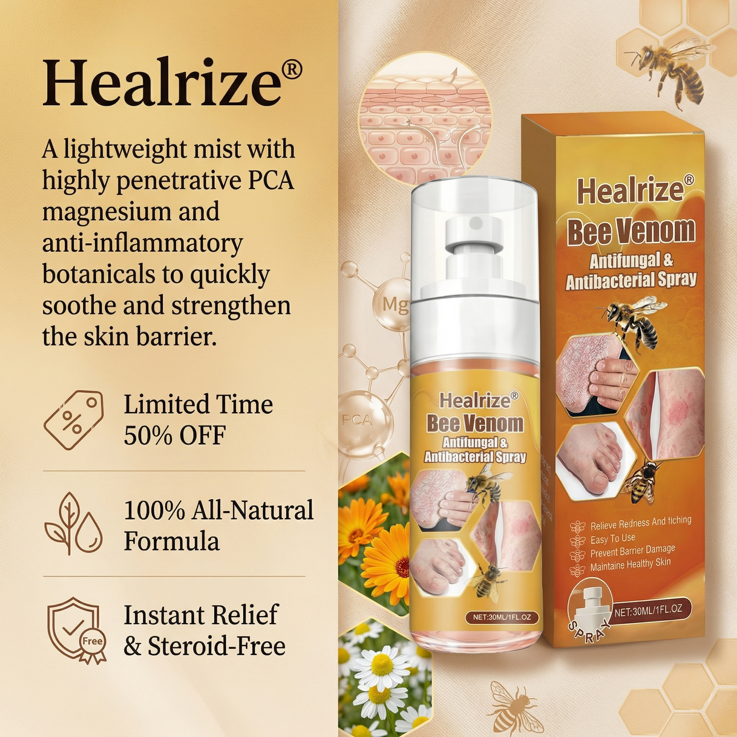 🔥Best Seller🔥Healrize® Bee Venom Antifungal & Antibacterial Spray🎉Special limited-time discount