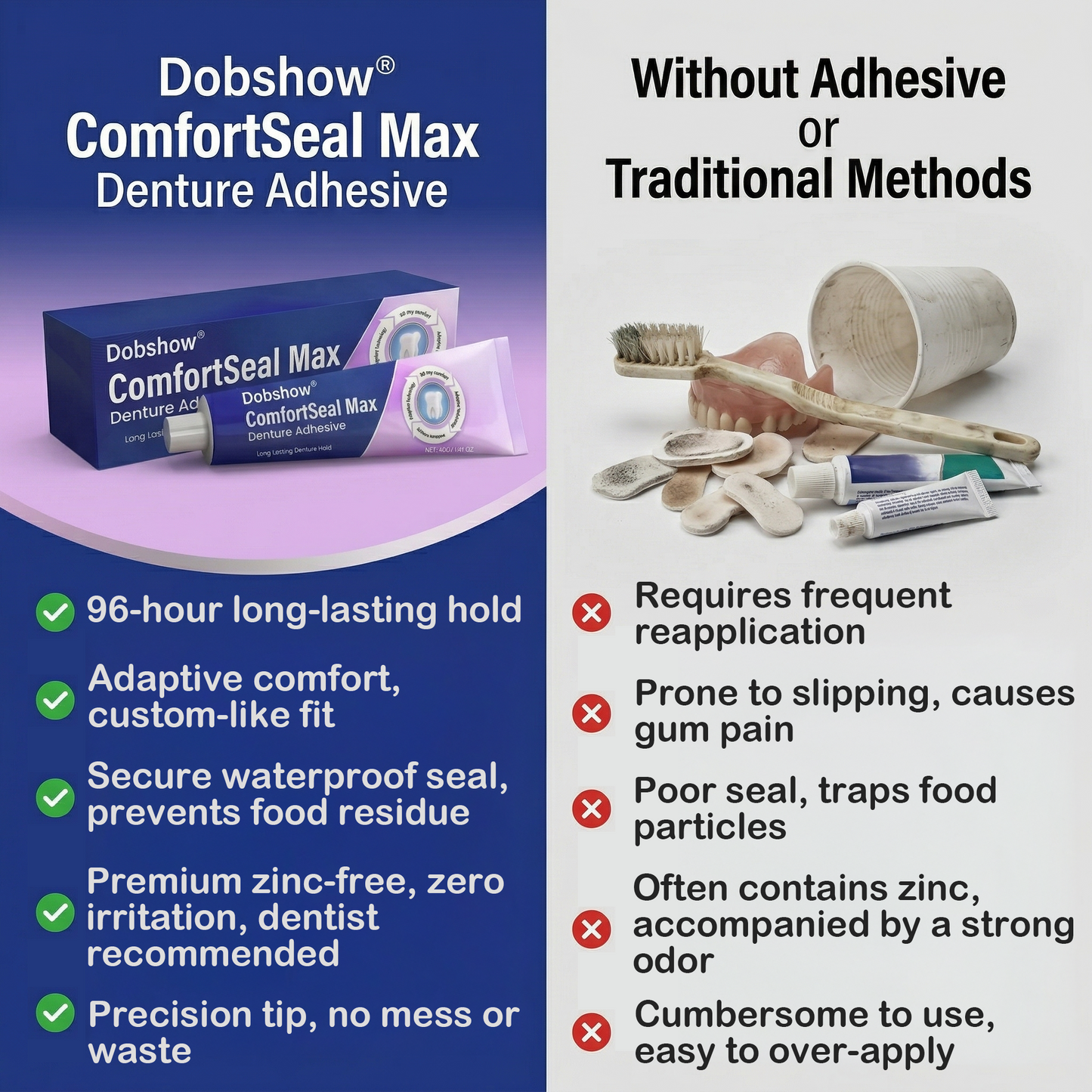 🎉Special limited-time discount-Dobshow® ComfortSeal Max Denture Adhesive-Long‑Lasting Hold for Secure Denture Wear🌎Global Shipping